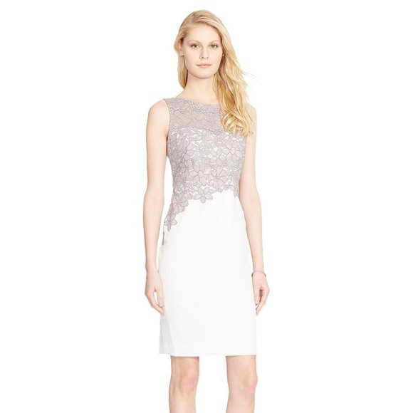 Ralph Lauren Zinna Dress, Ivory/Zinc ~ Size 16 NWT - Picture 1 of 3